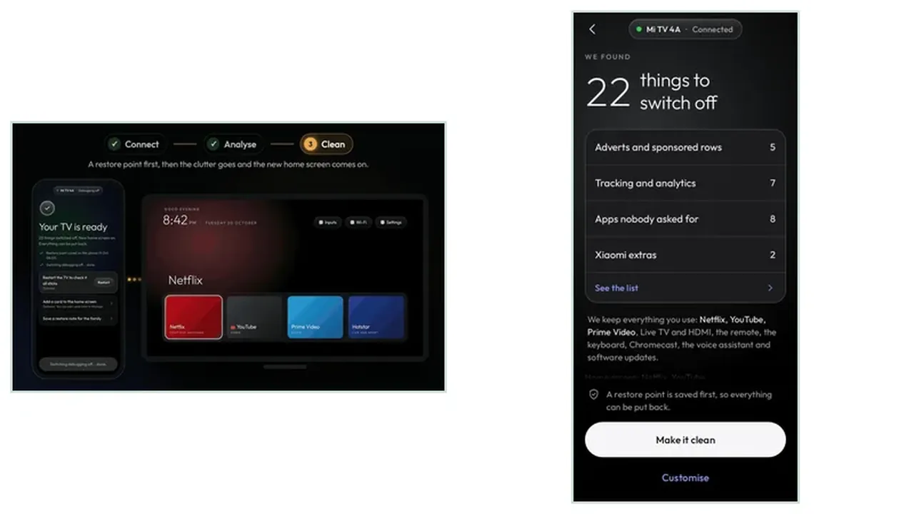 Clean Your TV after a TV update, checking the new plan on screen