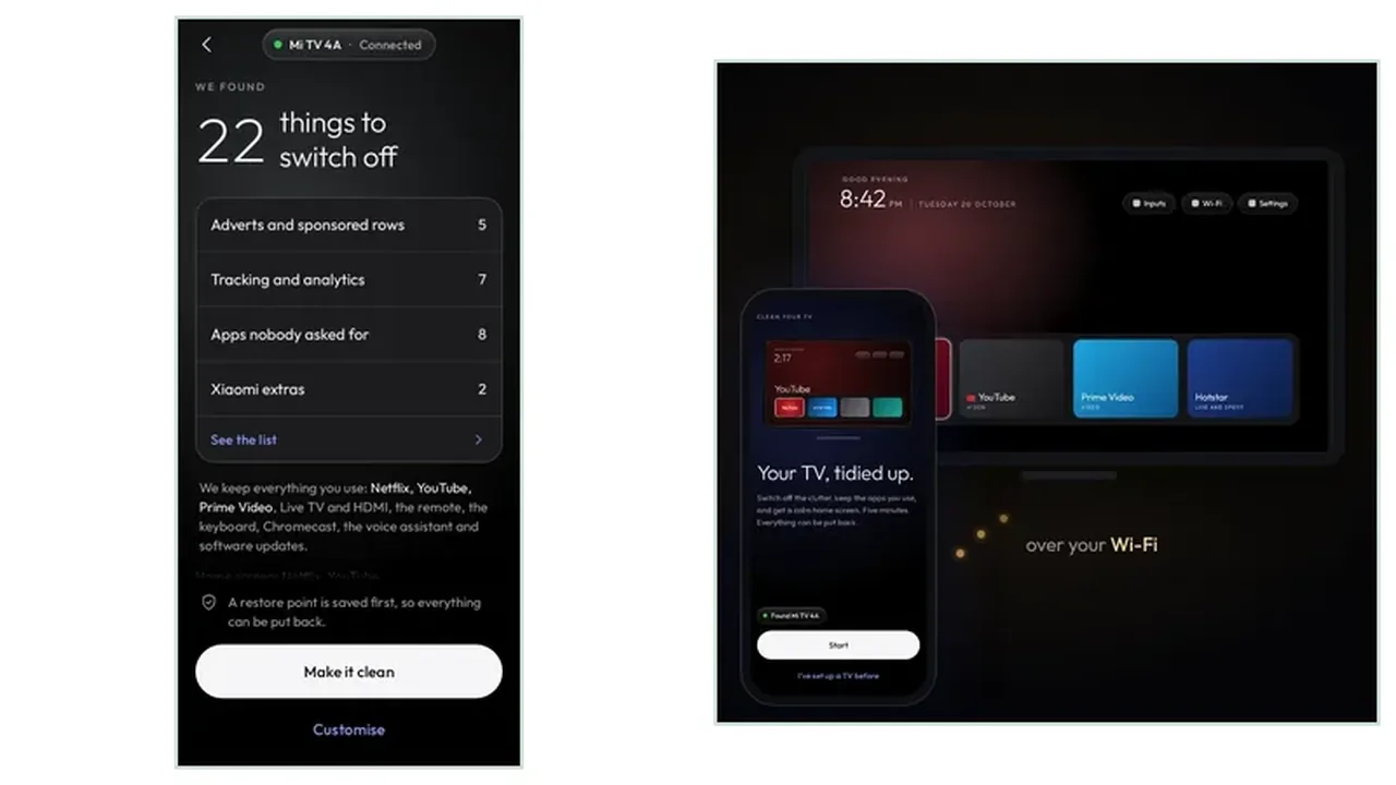 Clean Your TV setup for parents on a simple TV home screen